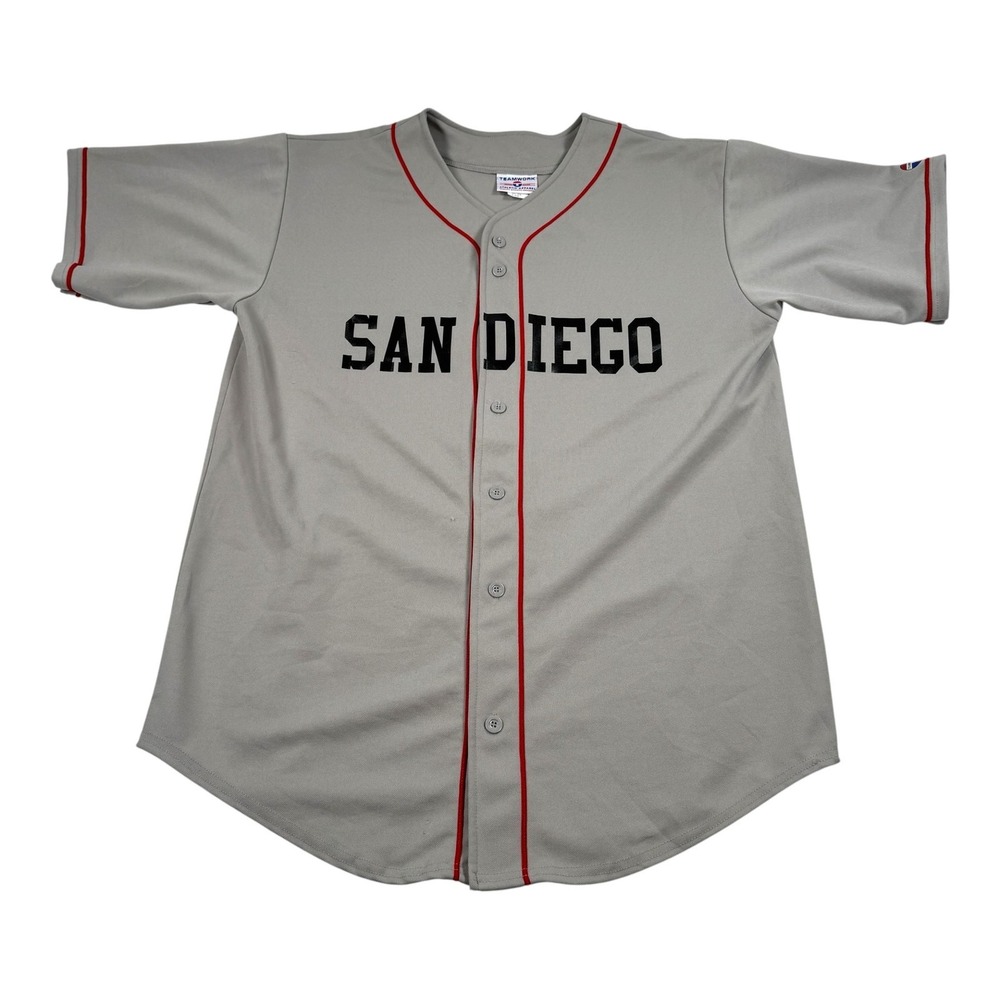 Teamwork Shirt Mens XL Gray San Diego Button Baseball Jersey Number 2 Top